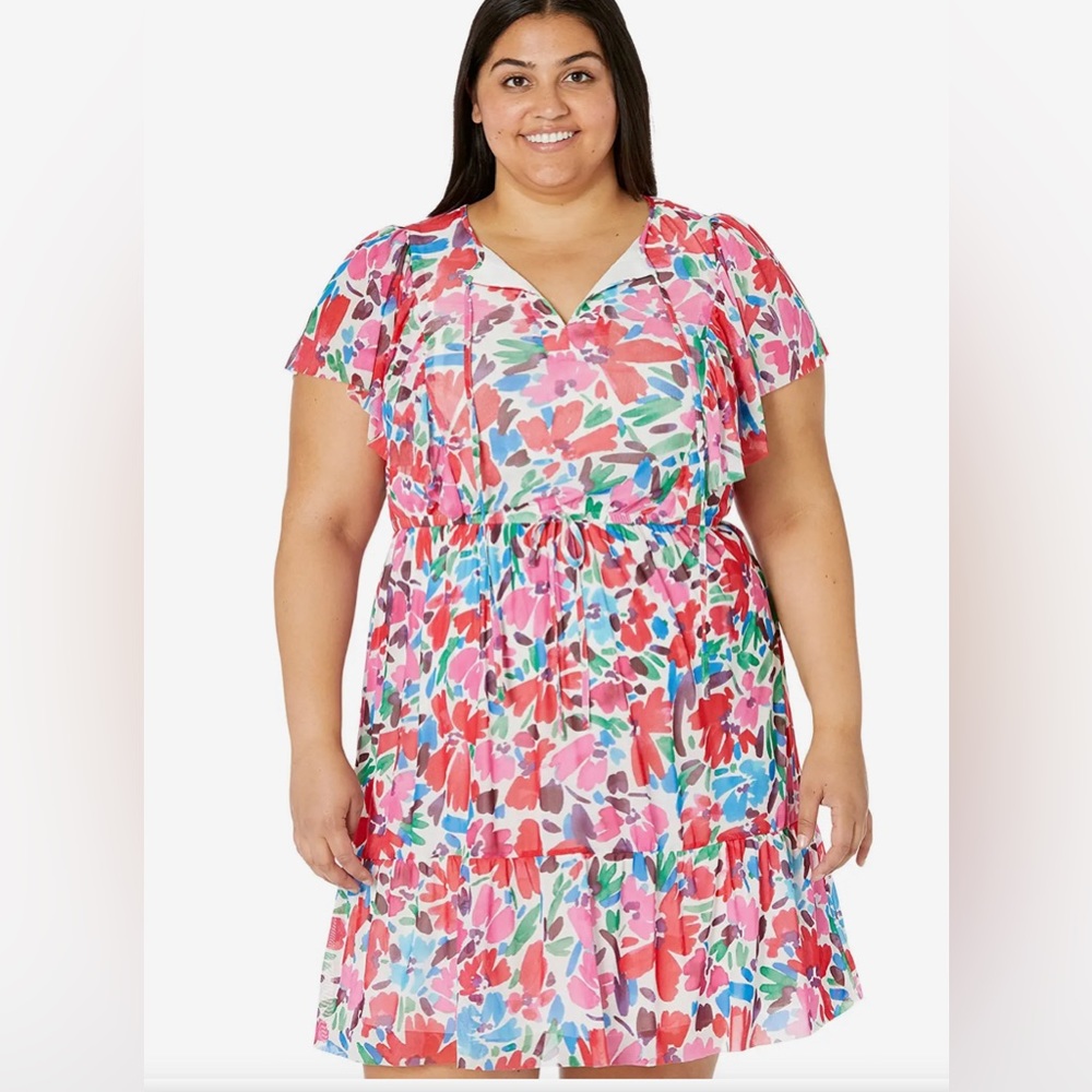 Plus Size Mini Dress with Flutter Sleeve